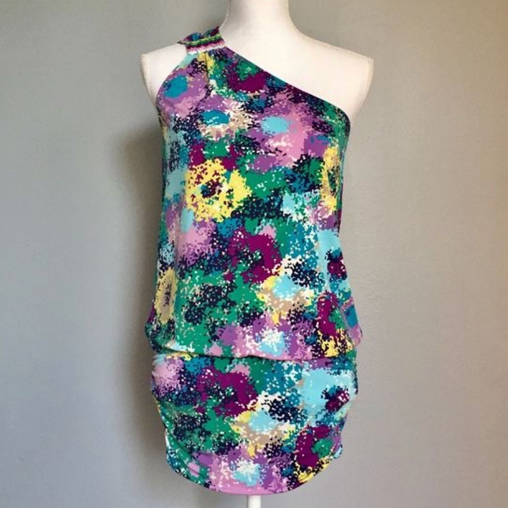 BCBG Multi Color One Shoulder Mini Dress - Picture 9 of 10